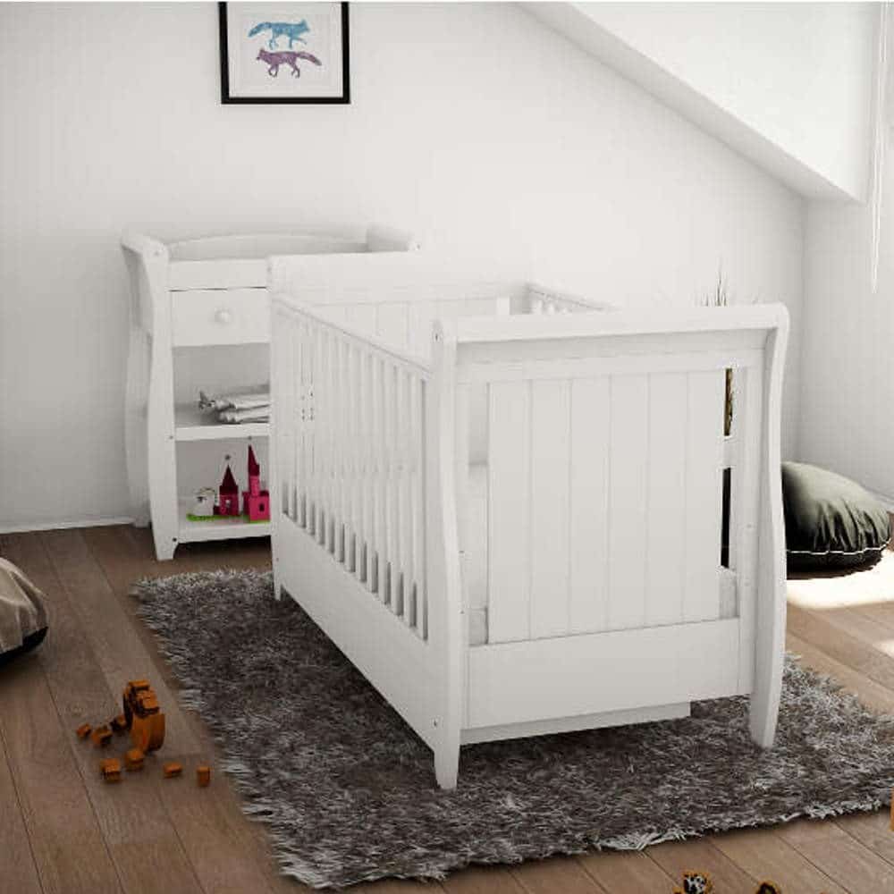 Babymore eva sleigh cot best sale bed dropside with drawer